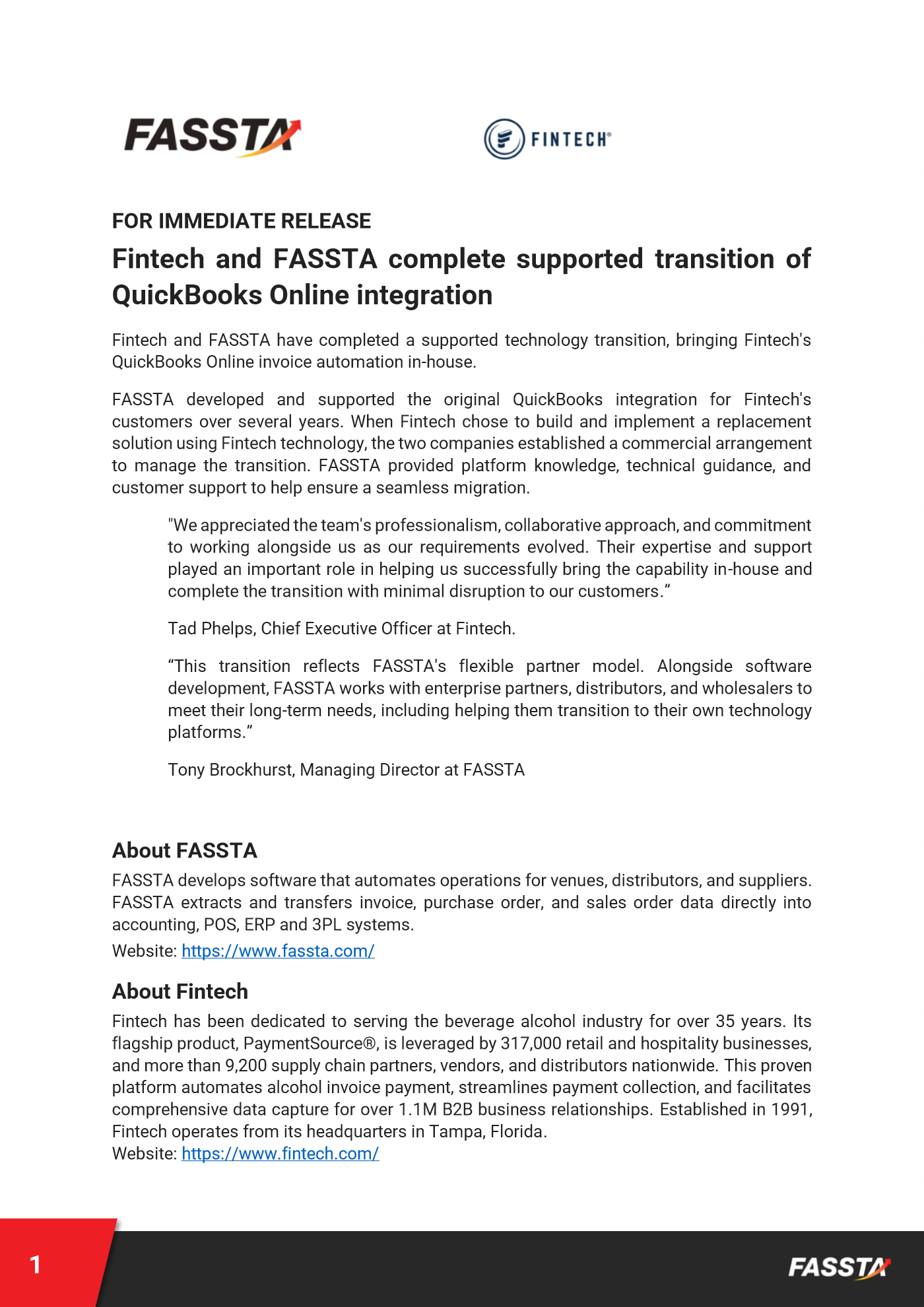 Fintech and FASSTA press release